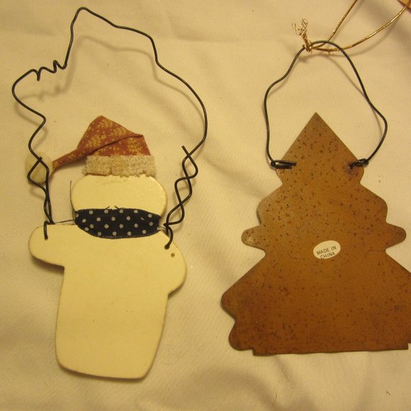 VTG RUSTIC SNOWMAN THEMED ORNAMENTS, SET OF 2 - Picture 4 of 4